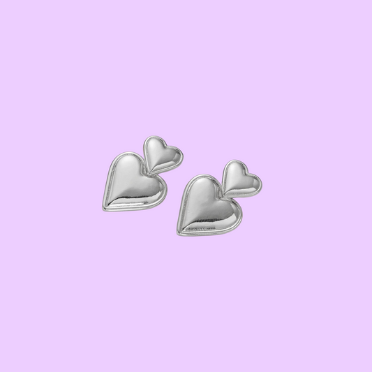 Double Heart Earring- Silver